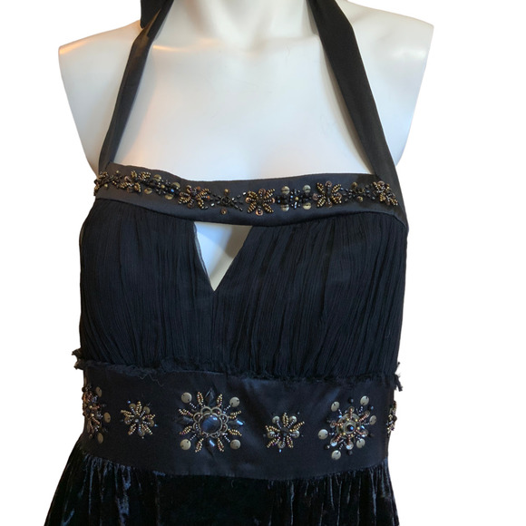 Sue Wong Nocturne Black Velvet Silk Crepe Beaded Halter Dress sz 10 - Picture 11 of 12